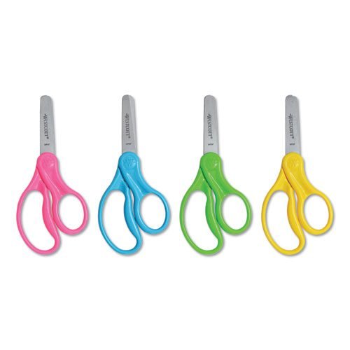 For Kids Scissors, Blunt Tip, 5" Long, 1.75" Cut Length, Assorted Straight Handles, 12/Pack - Image 2