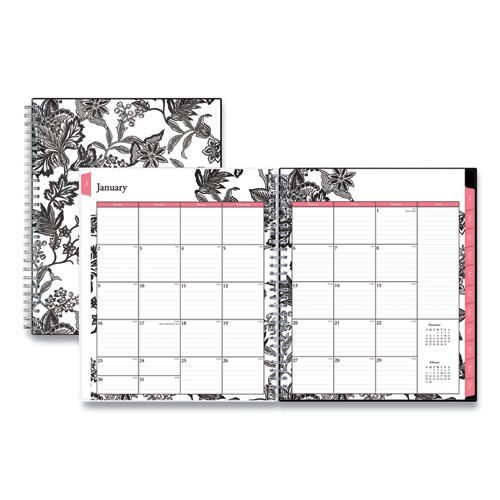 Analeis Monthly Planner, Analeis Floral Artwork, 10 x 8, White/Black/Coral Cover, 12-Month (Jan to Dec): 2024
