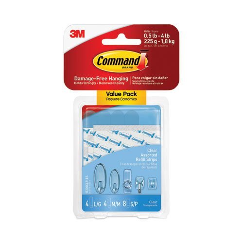 Assorted Refill Strips, Removable, (8) Small 0.75 x 1.75, (4) Medium 0.75 x 2.75, (4) Large 0.75 x 3.75, Clear, 16/Pack