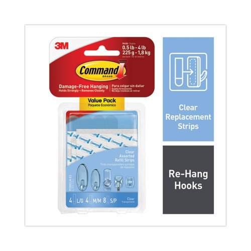 Assorted Refill Strips, Removable, (8) Small 0.75 x 1.75, (4) Medium 0.75 x 2.75, (4) Large 0.75 x 3.75, Clear, 16/Pack - Image 2