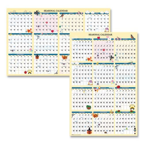Recycled Seasonal Laminated Wall Calendar, Illustrated Seasons Artwork, 24 x 37, 12-Month (Jan to Dec): 2024