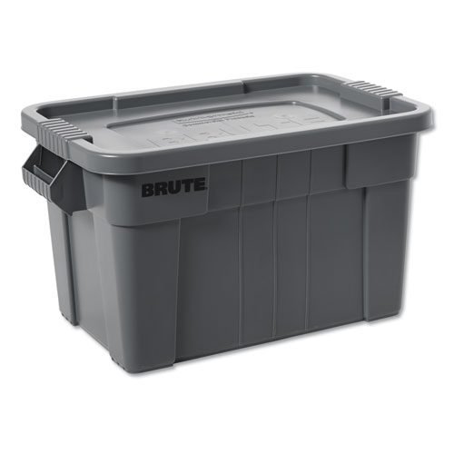 BRUTE Tote with Lid, 14 gal, 27.5" x 16.75" x 10.75", Gray
