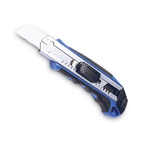 Heavy-Duty Snap Blade Utility Knife, Four 8-Point Blades, Retractable 4" Blade, 5.5" Plastic/Rubber Handle, Blue - Image 2