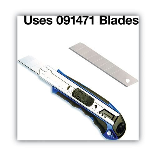 Heavy-Duty Snap Blade Utility Knife, Four 8-Point Blades, Retractable 4" Blade, 5.5" Plastic/Rubber Handle, Blue - Image 4