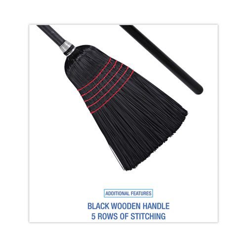 Flagged Tip Poly Bristle Janitor Brooms, 10 x 58.5, Wood Handle, Natural/Black, 12/Carton - Image 3