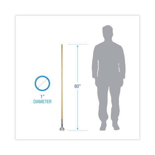 Clip-On Dust Mop Handle, Lacquered Wood, Swivel Head, 1" dia x 60", Natural - Image 2