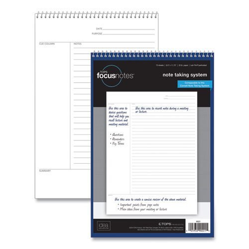 FocusNotes Notepad, Lecture-Notes Format, Black/Gray/Blue Cover, 70 White 8.5 x 11 Sheets
