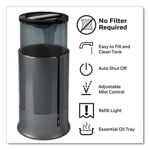 Filter Free Ultrasonic Cool Mist Humidifier, 1.25 gal, 8.8 x 8.8 x 13.2, Black - Image 2